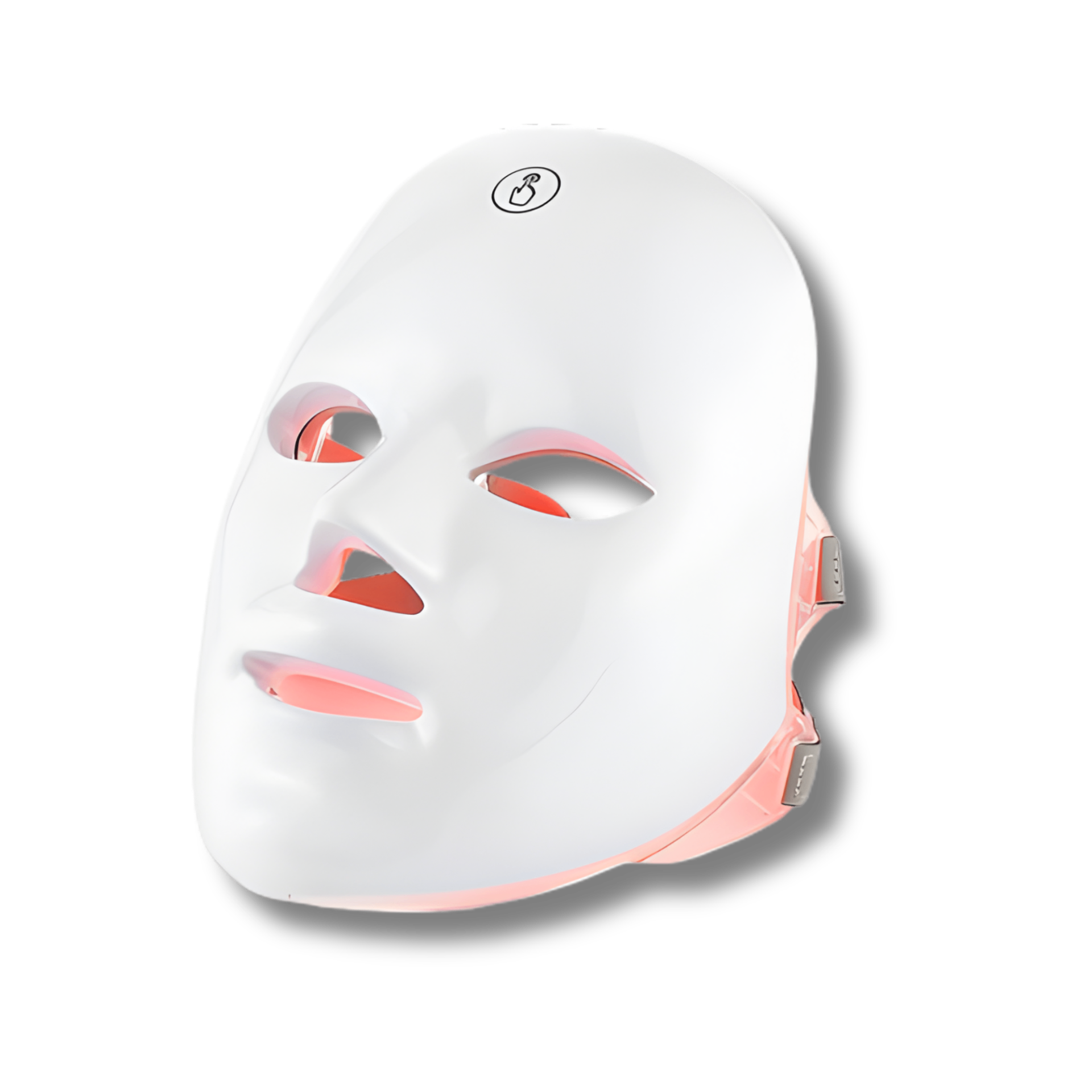 Glowmorra 7-Color LED Face Mask floating with coral LED lights illuminated
